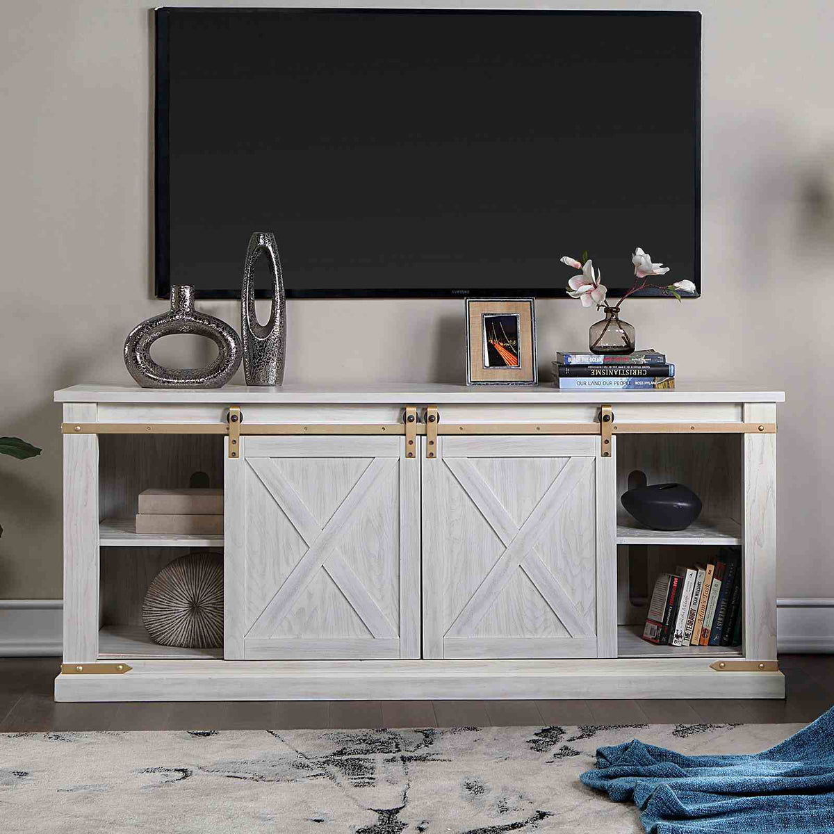 Borrego Antique White TV Console from Furniture of America - Luna Furniture