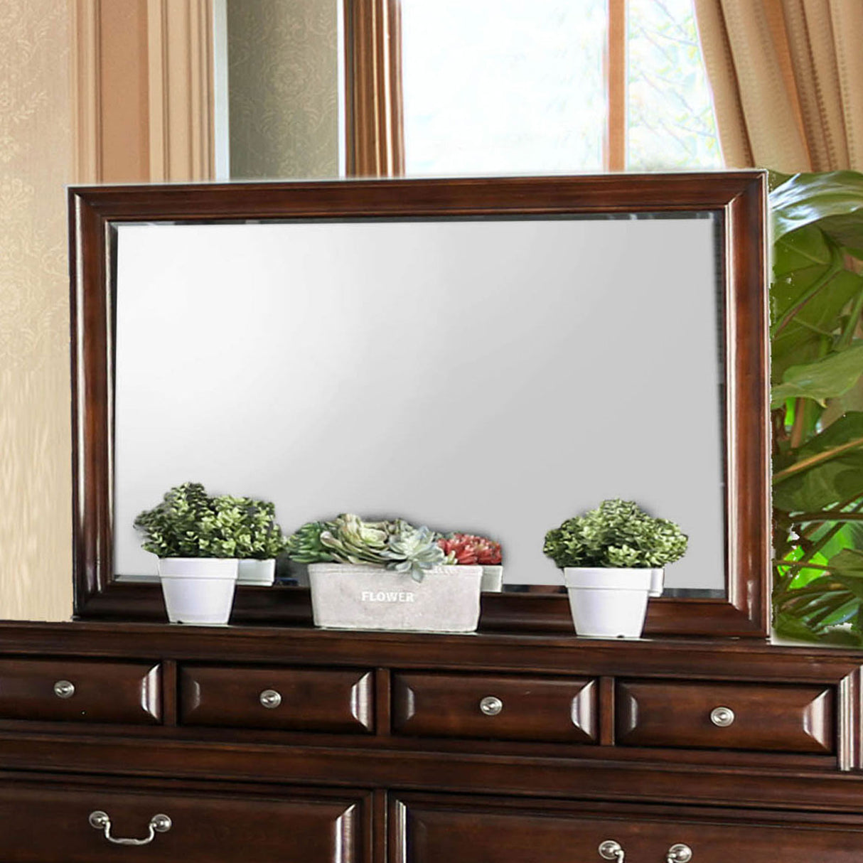 Brandt Brown Cherry Mirror (Mirror Only) from Furniture of America - Luna Furniture