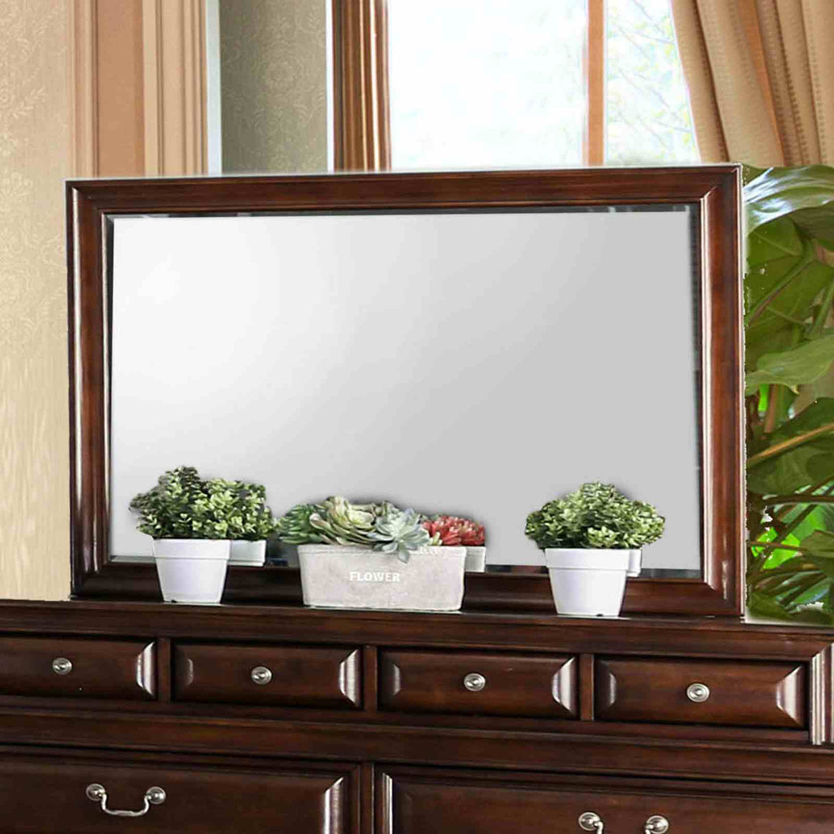 Brandt Brown Cherry Mirror (Mirror Only) from Furniture of America - Luna Furniture