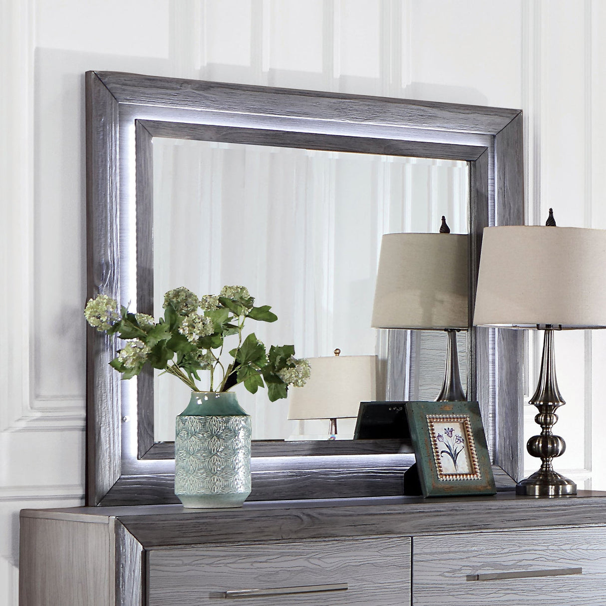 Raiden Gray Mirror (Mirror Only) from Furniture of America - Luna Furniture