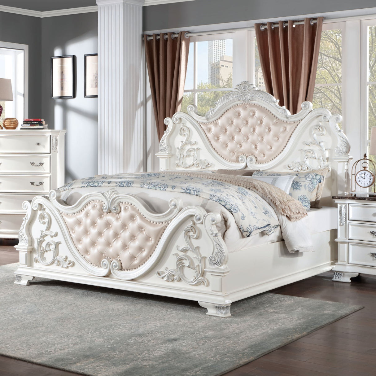 Esparanza Pearl White King Bed from Furniture of America - Luna Furniture