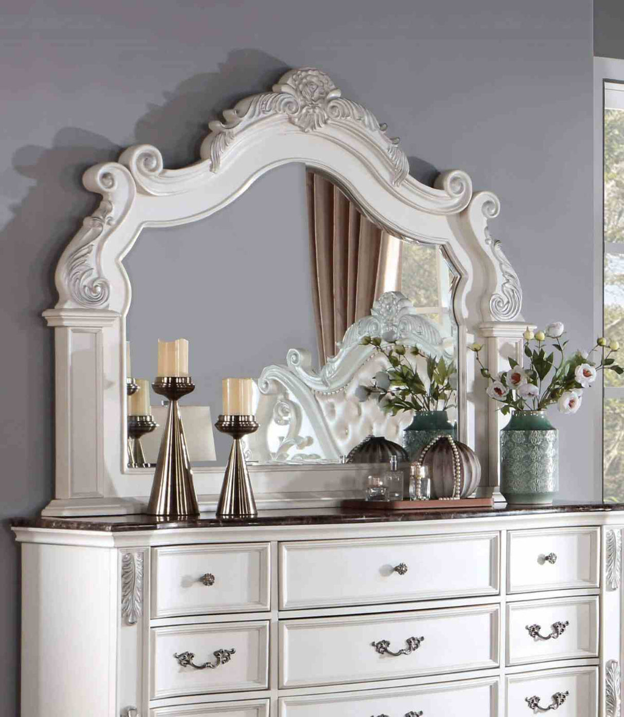 Esparanza Pearl White Mirror (Mirror Only) from Furniture of America - Luna Furniture