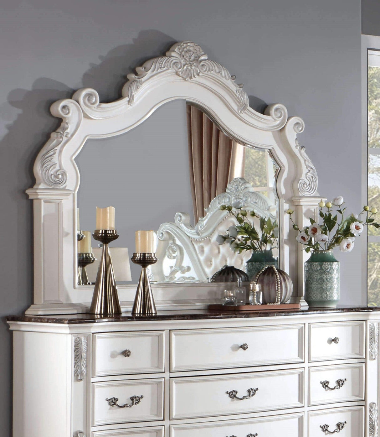 Esparanza Pearl White Mirror (Mirror Only) from Furniture of America - Luna Furniture
