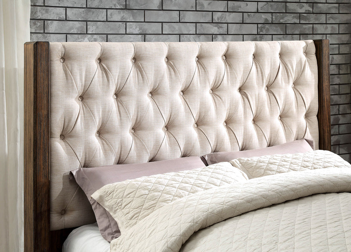 Hutchinson Rustic Natural Tone/Beige Upholstered Tufted Queen Bed from Furniture of America - Luna Furniture