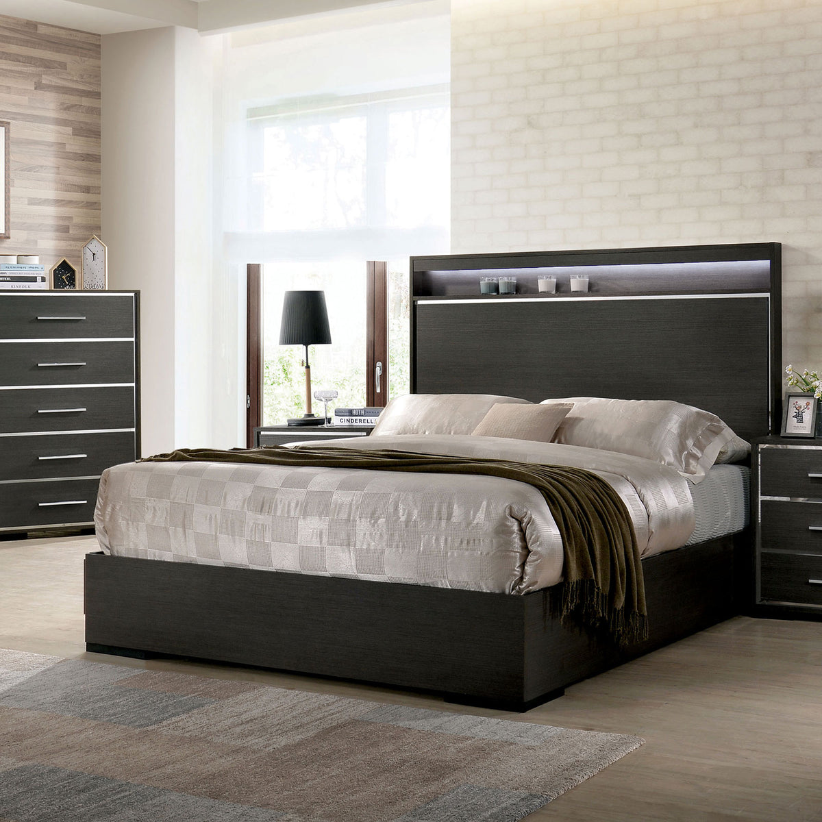 Camryn Warm Gray LED King Bed from Furniture of America - Luna Furniture