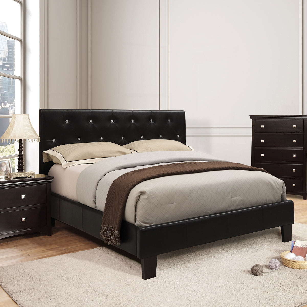 Velen Black Full Upholstered Tufted Bed from Furniture of America - Luna Furniture