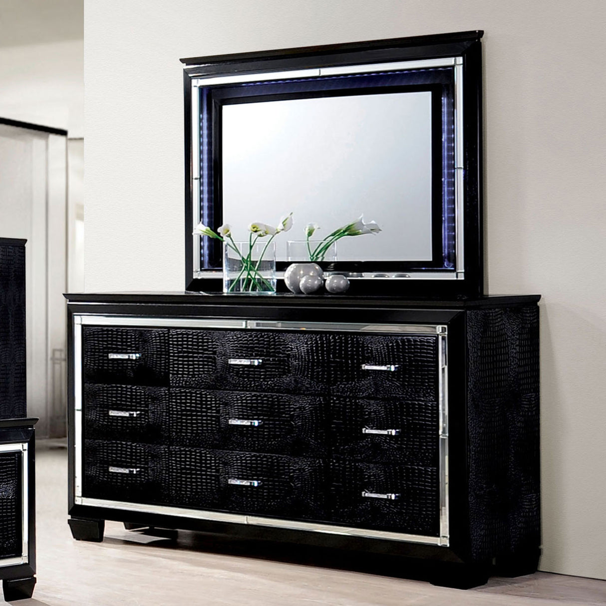 Bellanova Black Mirror (Mirror Only) from Furniture of America - Luna Furniture
