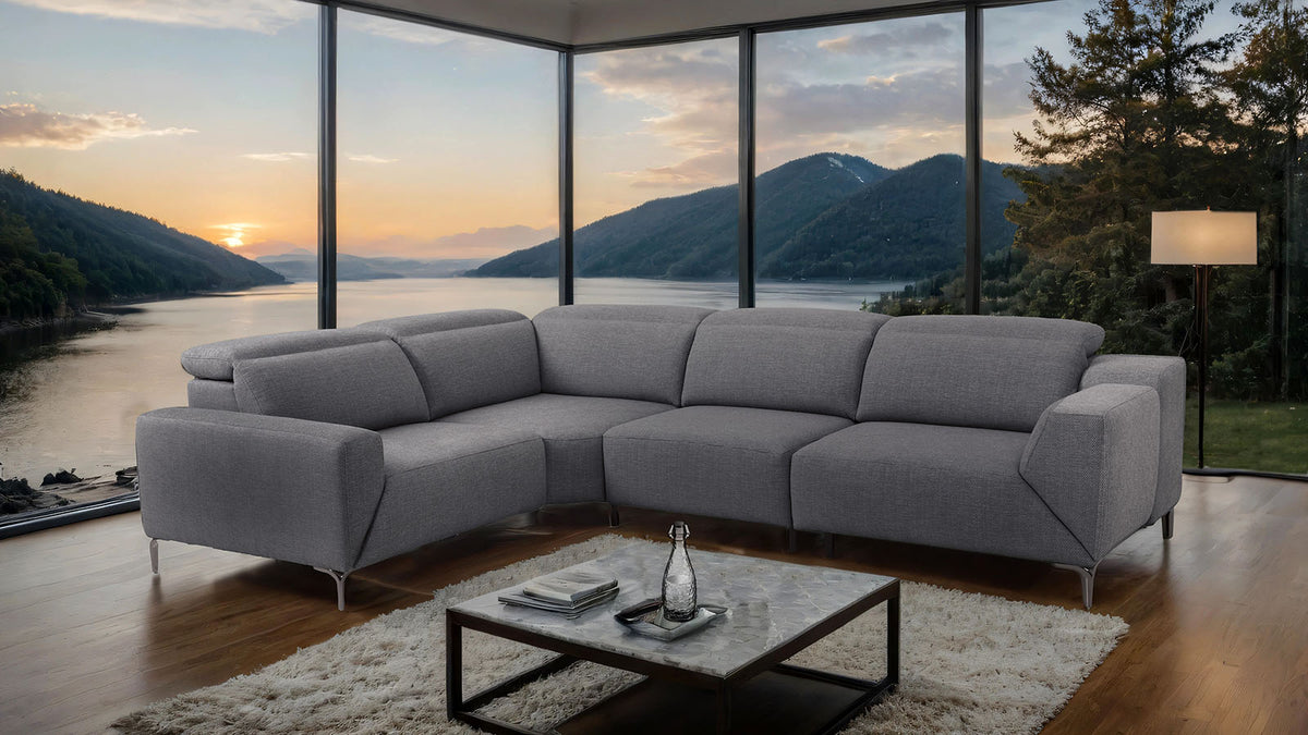 Melancton Dark Gray Power Sectional, L-shaped design with track arms, three-quarter view
