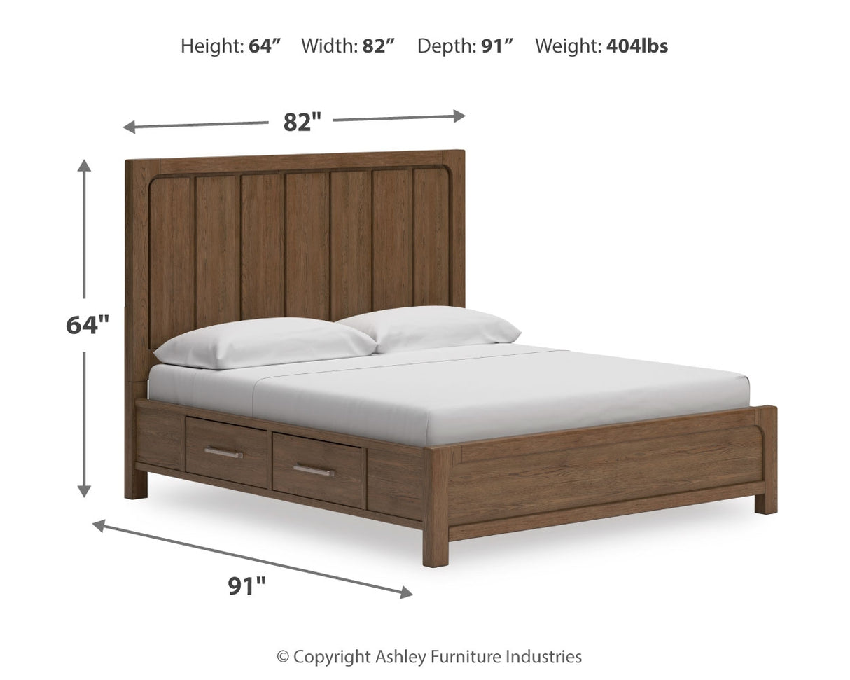 Cabalynn California King Panel Bed with Storage with Mirrored Dresser and 2 Nightstands in Light Brown from Ashley - Luna Furniture