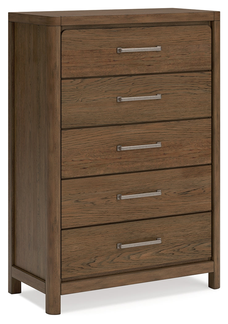 Cabalynn King Upholstered Bed with Mirrored Dresser and Chest in Light Brown from Ashley Furniture - Luna Furniture