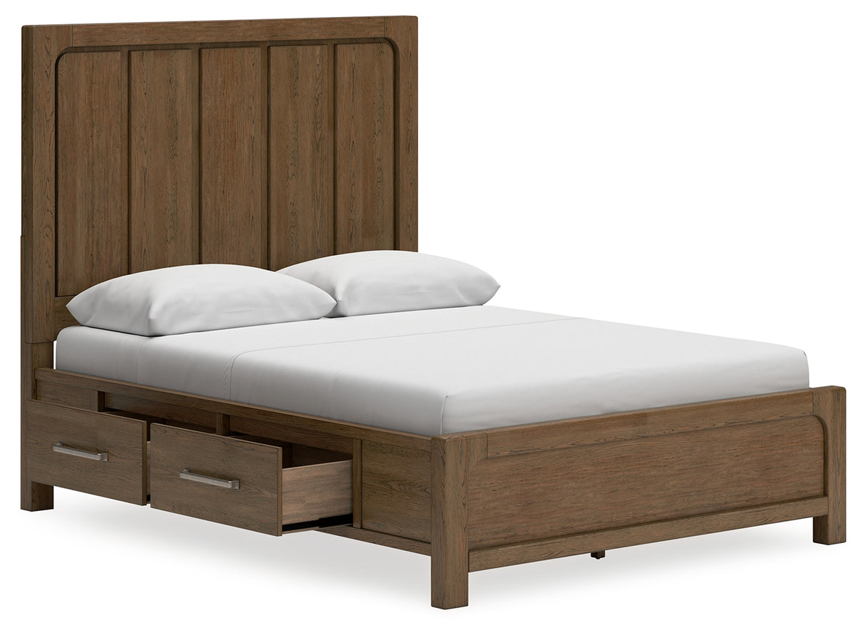 Cabalynn Queen Panel Bed with Storage with Mirrored Dresser and 2 Nightstands in Light Brown from Ashley - Luna Furniture