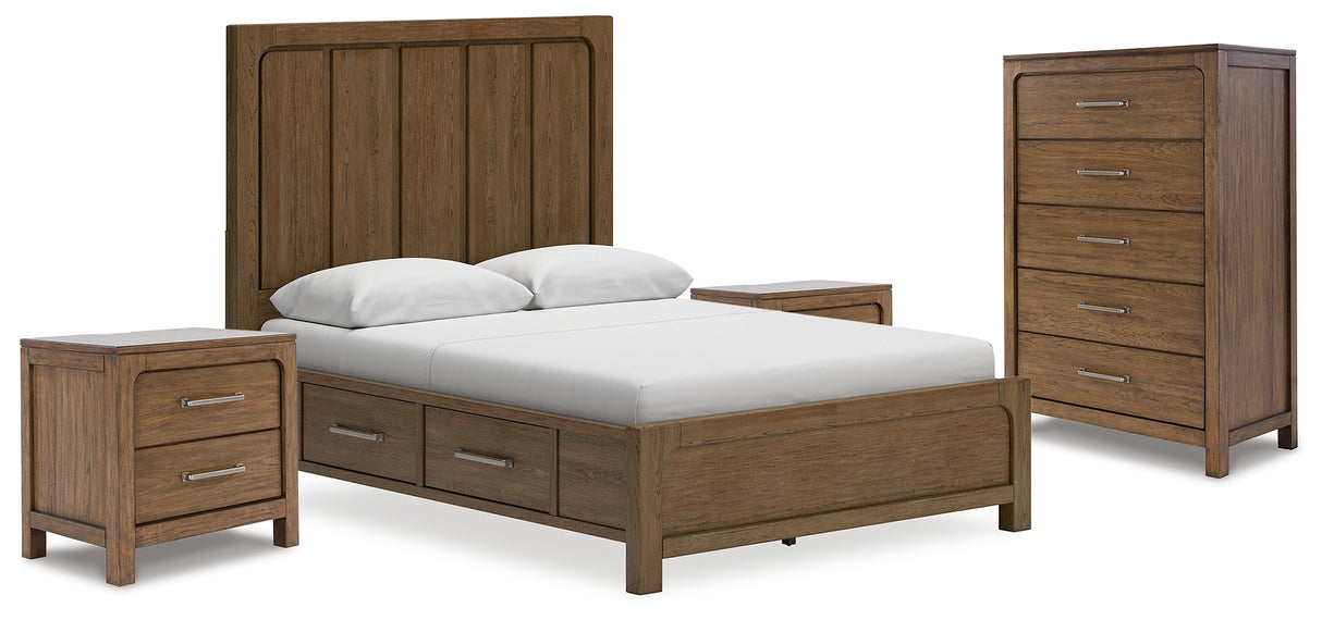 Cabalynn Queen Panel Storage Bed with Chest and 2 Nightstands in Light Brown from Ashley - Luna Furniture