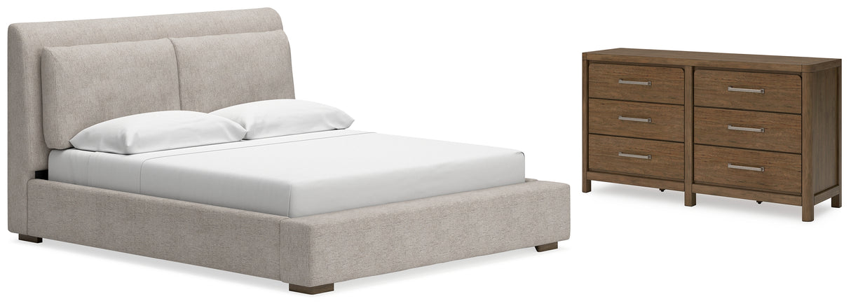 Cabalynn Queen Upholstered Bed with Dresser in Light Brown from Ashley - Luna Furniture