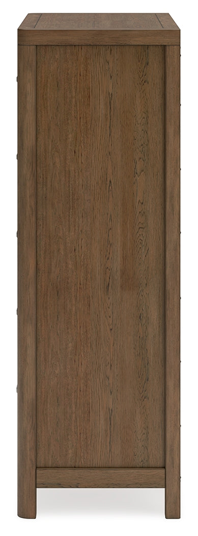 Cabalynn Queen Upholstered Bed with Mirrored Dresser and Chest in Light Brown from Ashley - Luna Furniture