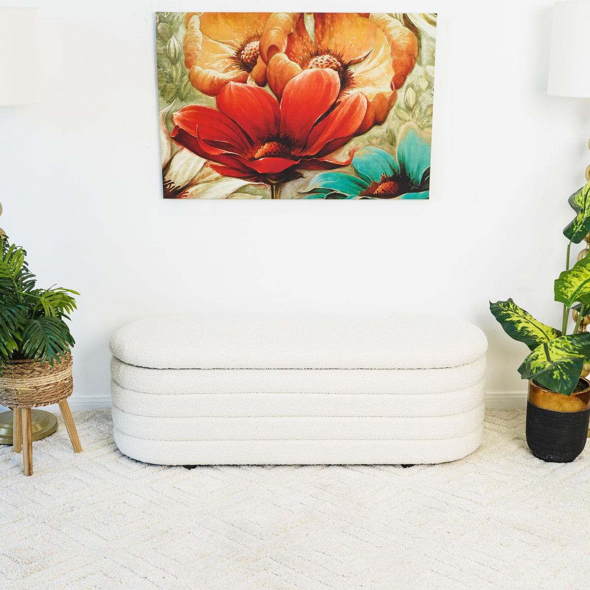 Cabana White Boucle Storage Bench from Midinmod - Luna Furniture