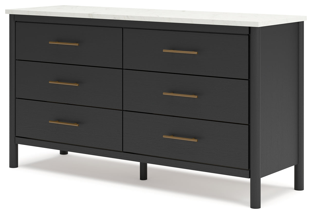 Cadmori Queen Upholstered Panel Bed with Dresser in Black/White from Ashley - Luna Furniture