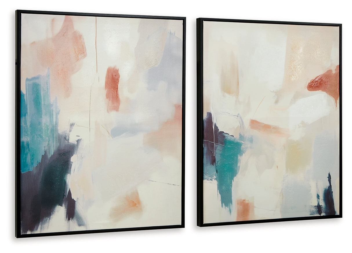 Caldish Blue/White/Pink Wall Art from Ashley - Luna Furniture