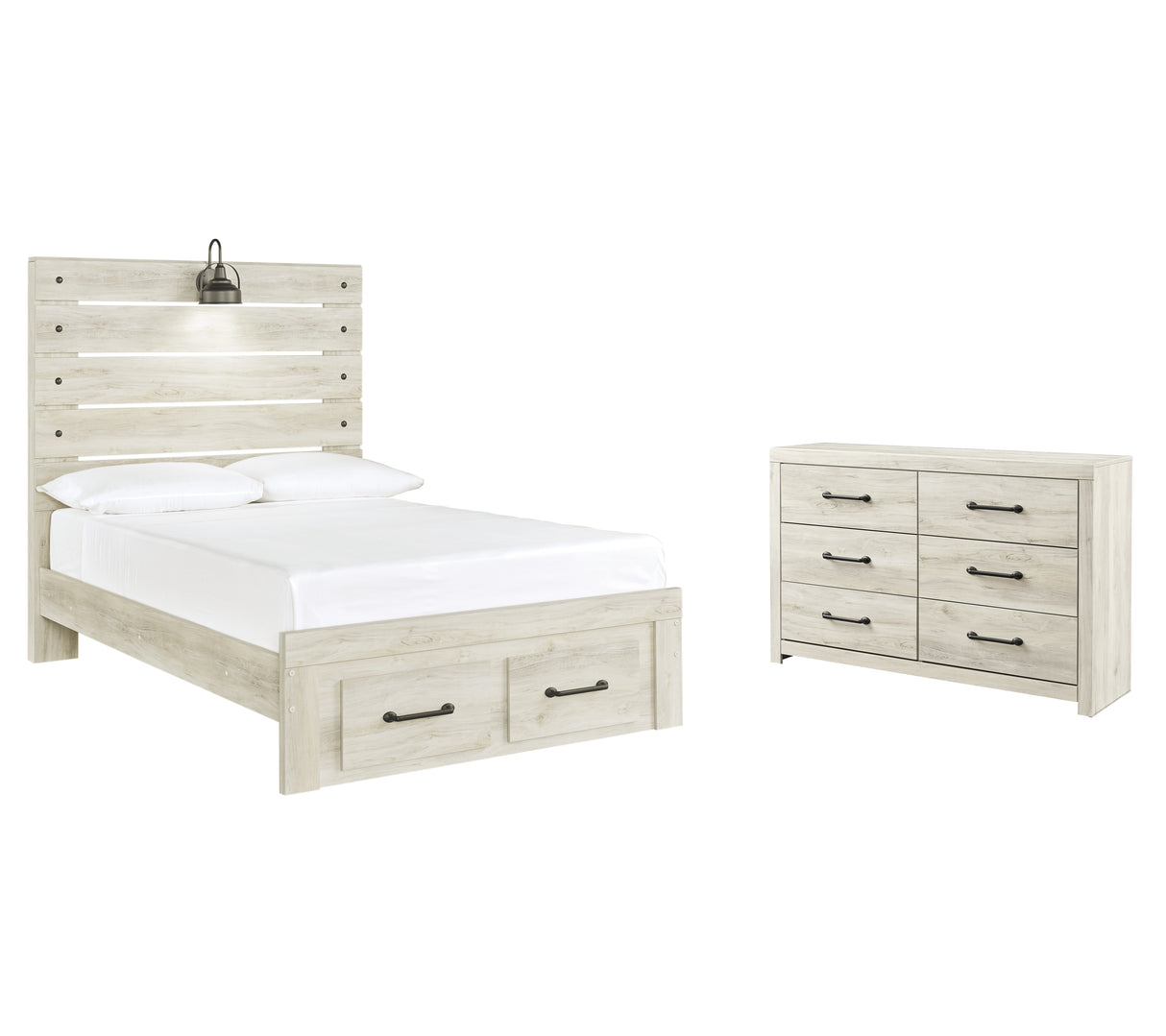 Cambeck Full Panel Bed with 2 Storage Drawers with Dresser in Whitewash from Ashley - Luna Furniture