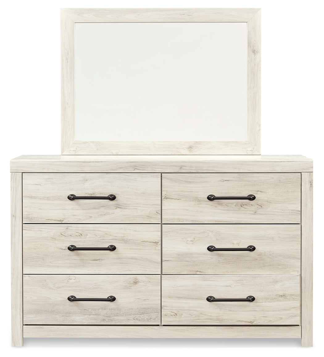 Cambeck King Panel Bed with 2 Storage Drawers with Mirrored Dresser and Chest in Whitewash from Ashley - Luna Furniture