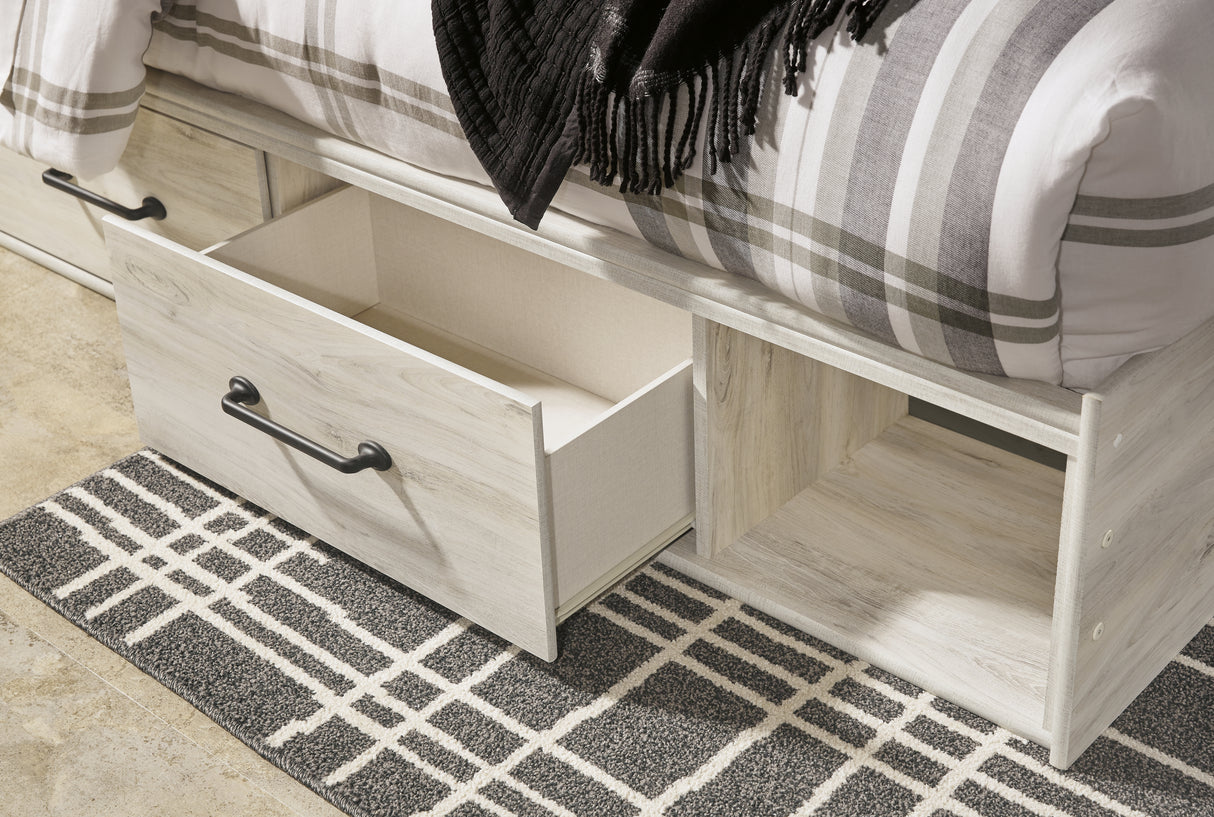 Cambeck King Panel Bed with 4 Storage Drawers with Mirrored Dresser, Chest and 2 Nightstands in Whitewash from Ashley - Luna Furniture