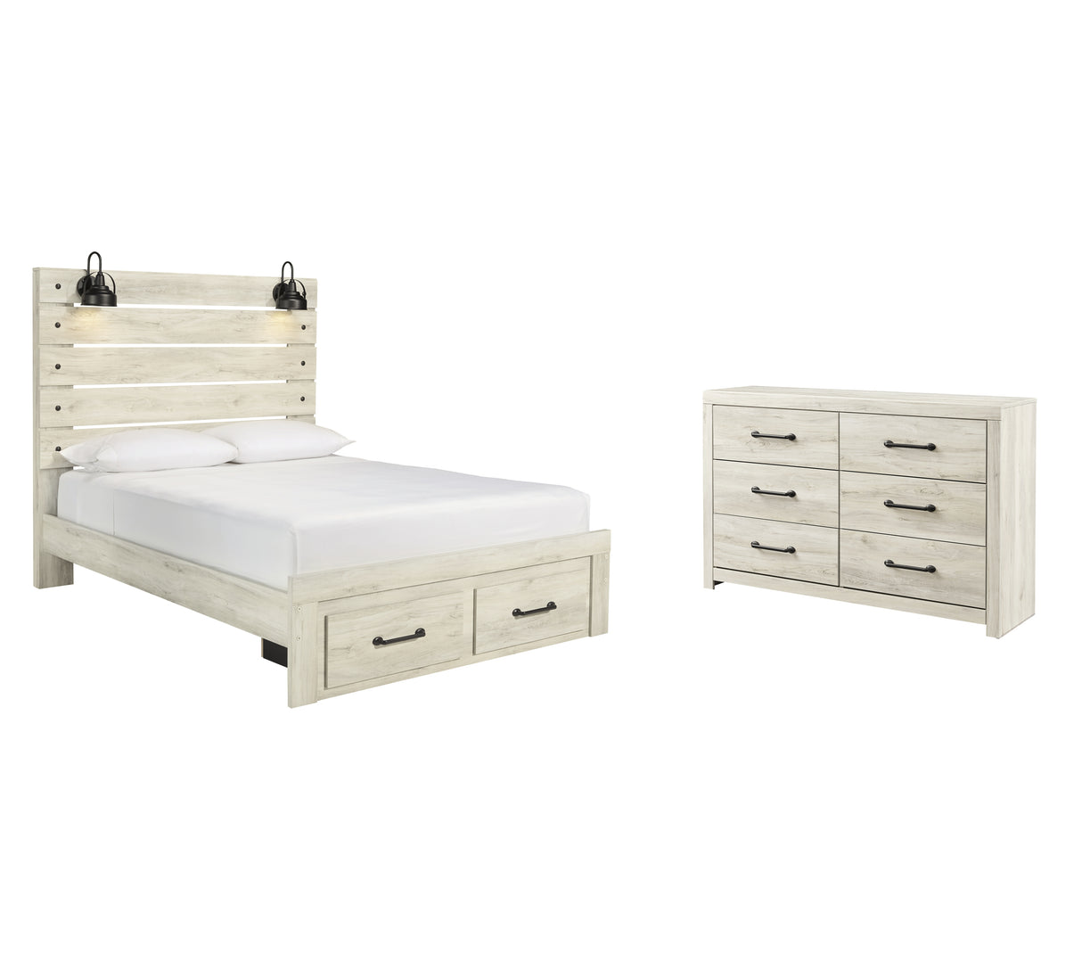 Cambeck Queen Panel Bed with 2 Storage Drawers with Dresser in Whitewash from Ashley - Luna Furniture