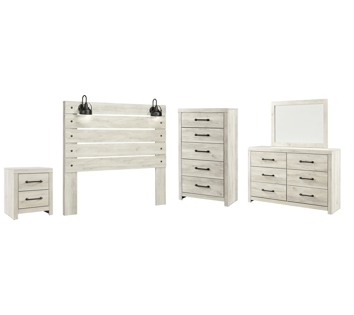 Cambeck Queen Panel Headboard Bed with Mirrored Dresser, Chest and Nightstand in Whitewash from Ashley - Luna Furniture