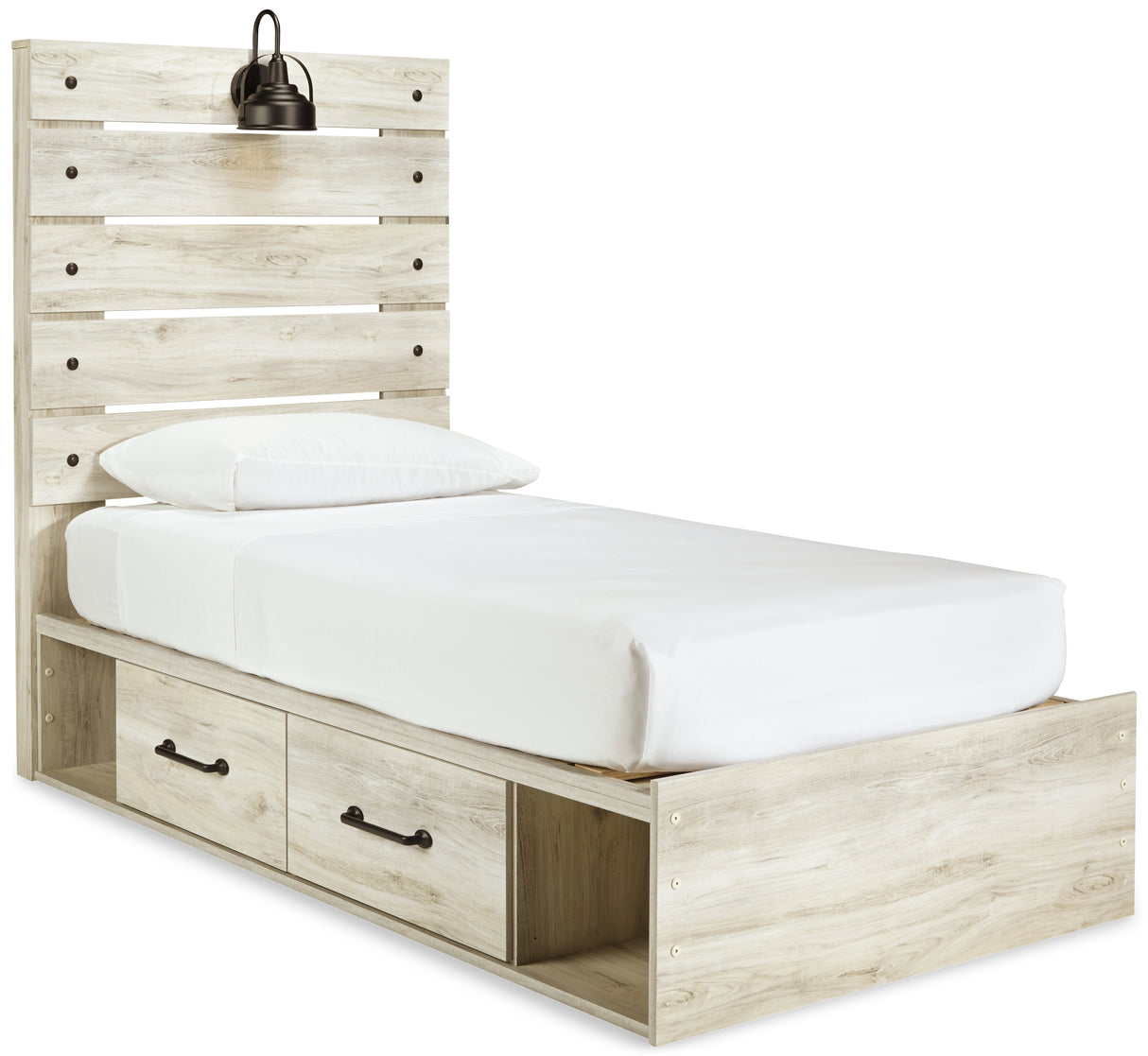 Cambeck Twin Panel Bed with 4 Storage Drawers with Dresser in Whitewash from Ashley - Luna Furniture