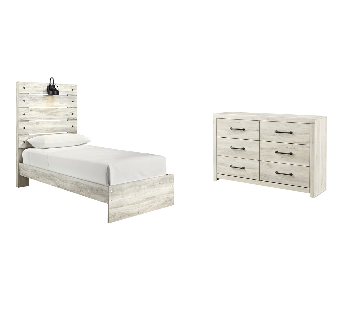 Cambeck Twin Panel Bed with Dresser in Whitewash from Ashley - Luna Furniture