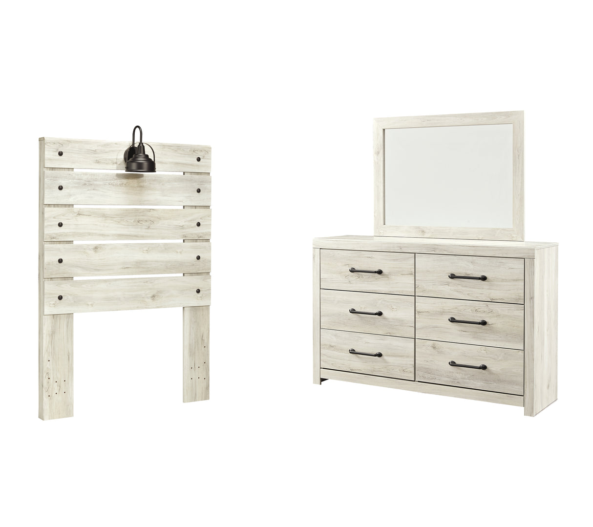 Cambeck Twin Panel Headboard Bed with Mirrored Dresser in Whitewash from Ashley - Luna Furniture