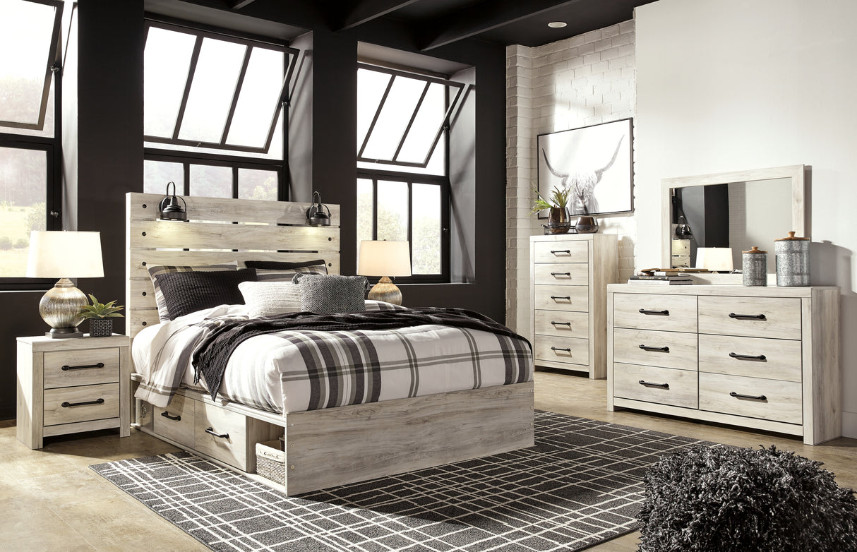 Cambeck Whitewash Queen Panel Storage Bed, Dresser, Mirror, 2 Chests and 2 Nightstands from Ashley - Luna Furniture