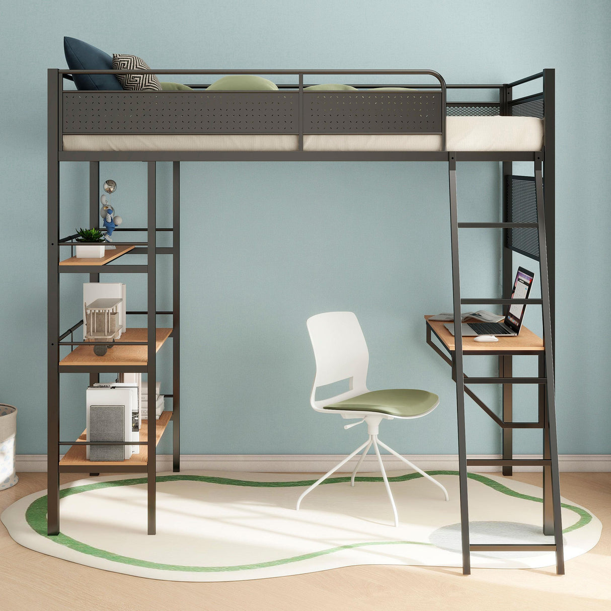 Campus Matte Black 3-Shelf Metal Twin Workstation Loft Bed from Coaster - Luna Furniture