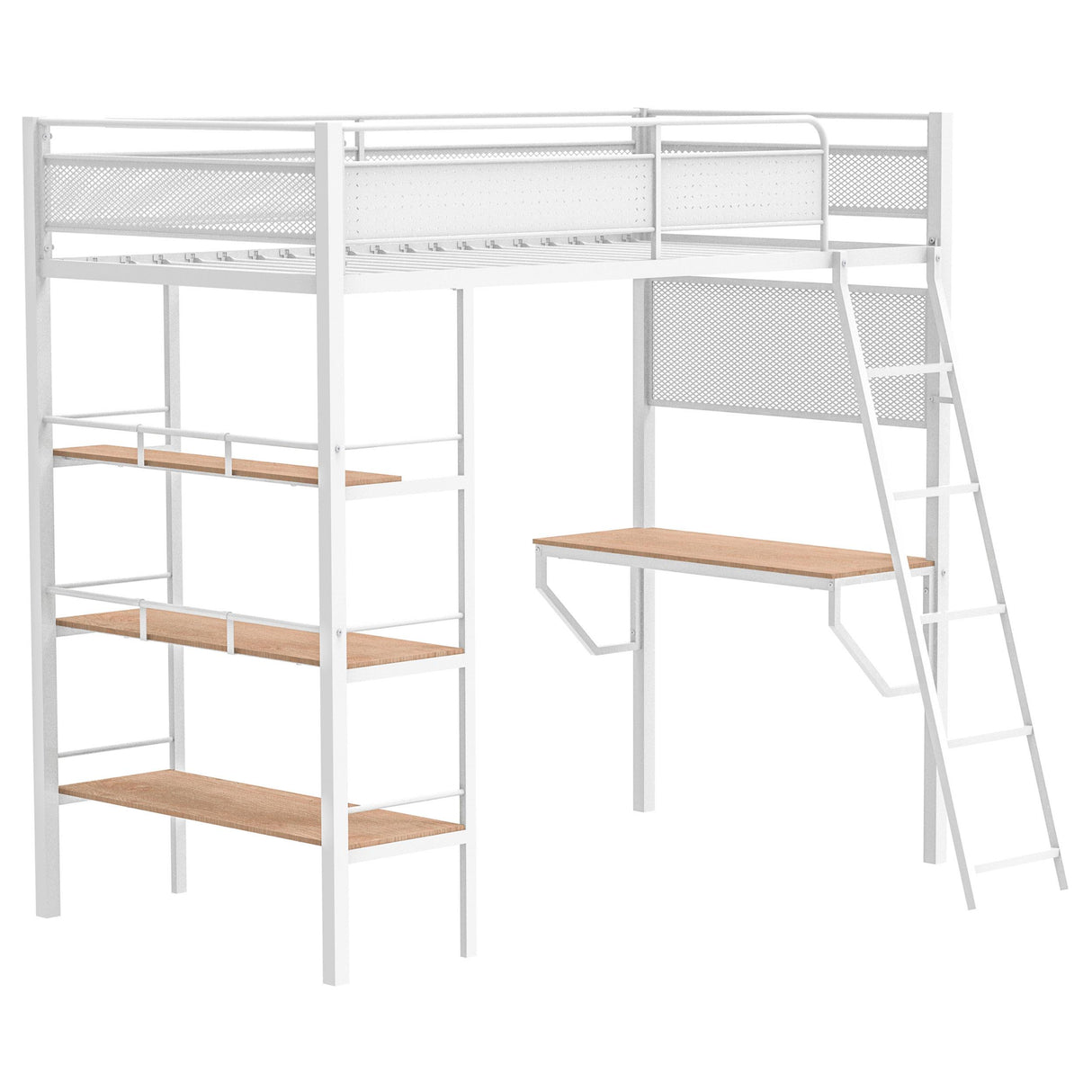 Campus Matte White 3-Shelf Metal Twin Workstation Loft Bed from Coaster - Luna Furniture