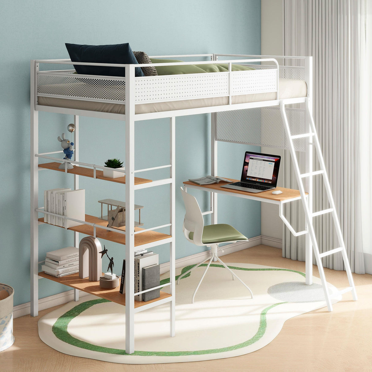 Campus Matte White 3-Shelf Metal Twin Workstation Loft Bed from Coaster - Luna Furniture