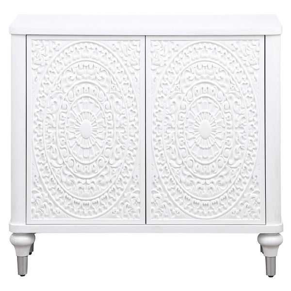 Cardella Distressed White 2-Door Mandala Accent Cabinet
