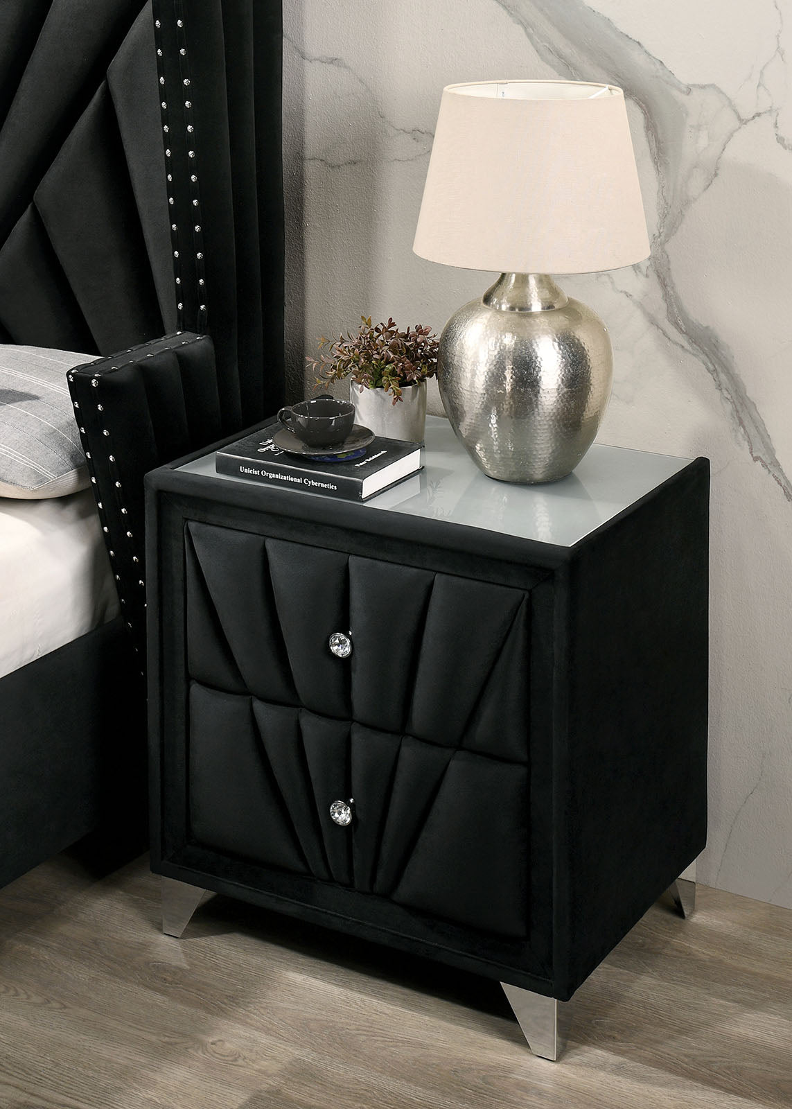 Carissa Black Upholstered Transitional Bedroom Set from Furniture of America - Luna Furniture