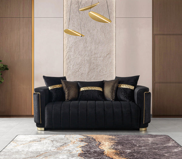 Carlina Black Velvet Loveseat