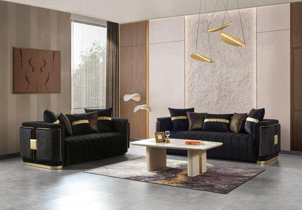 Carlina Black Velvet Sofa & Loveseat