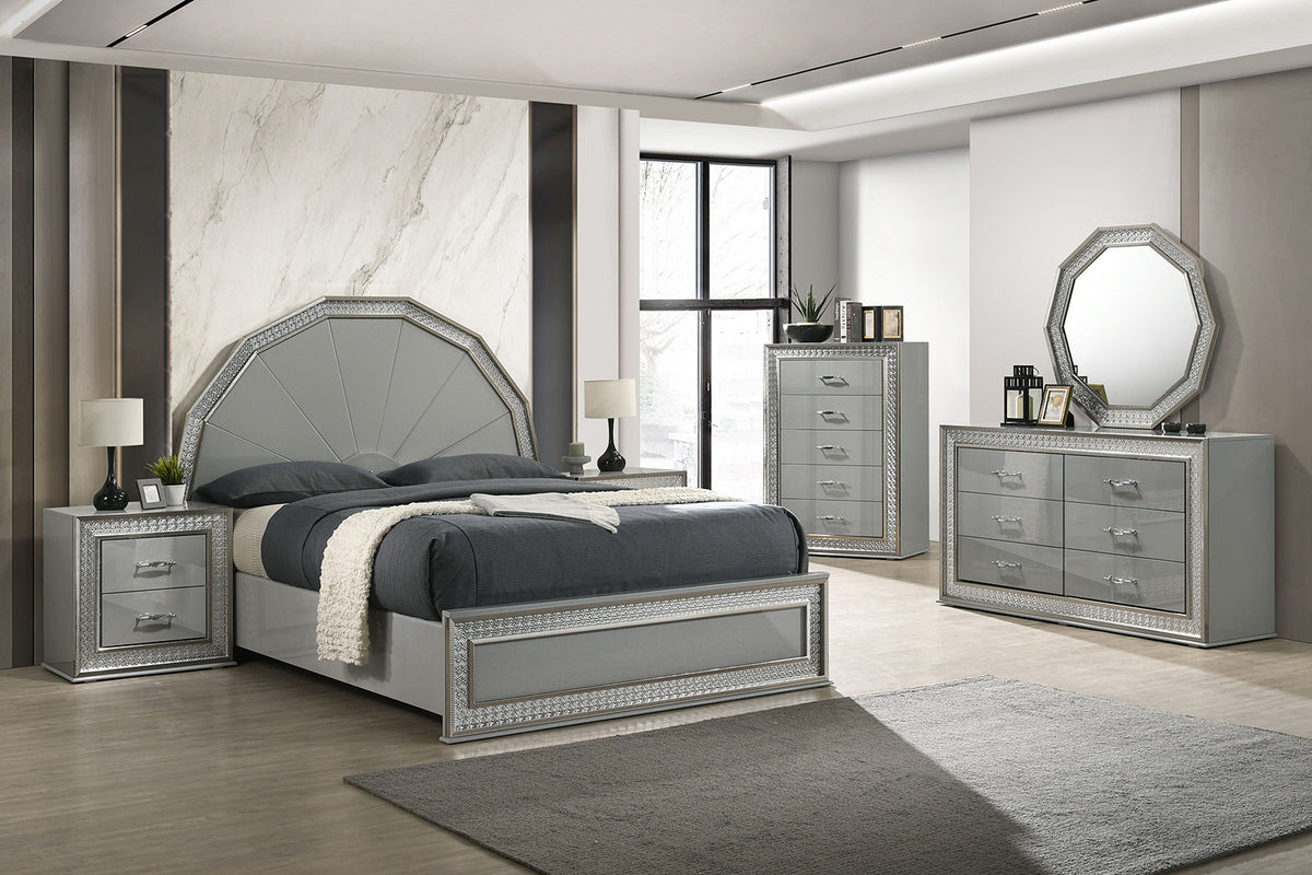 Cassiopeia Metallic Gray Arch Glam King Bed from Furniture of America - Luna Furniture