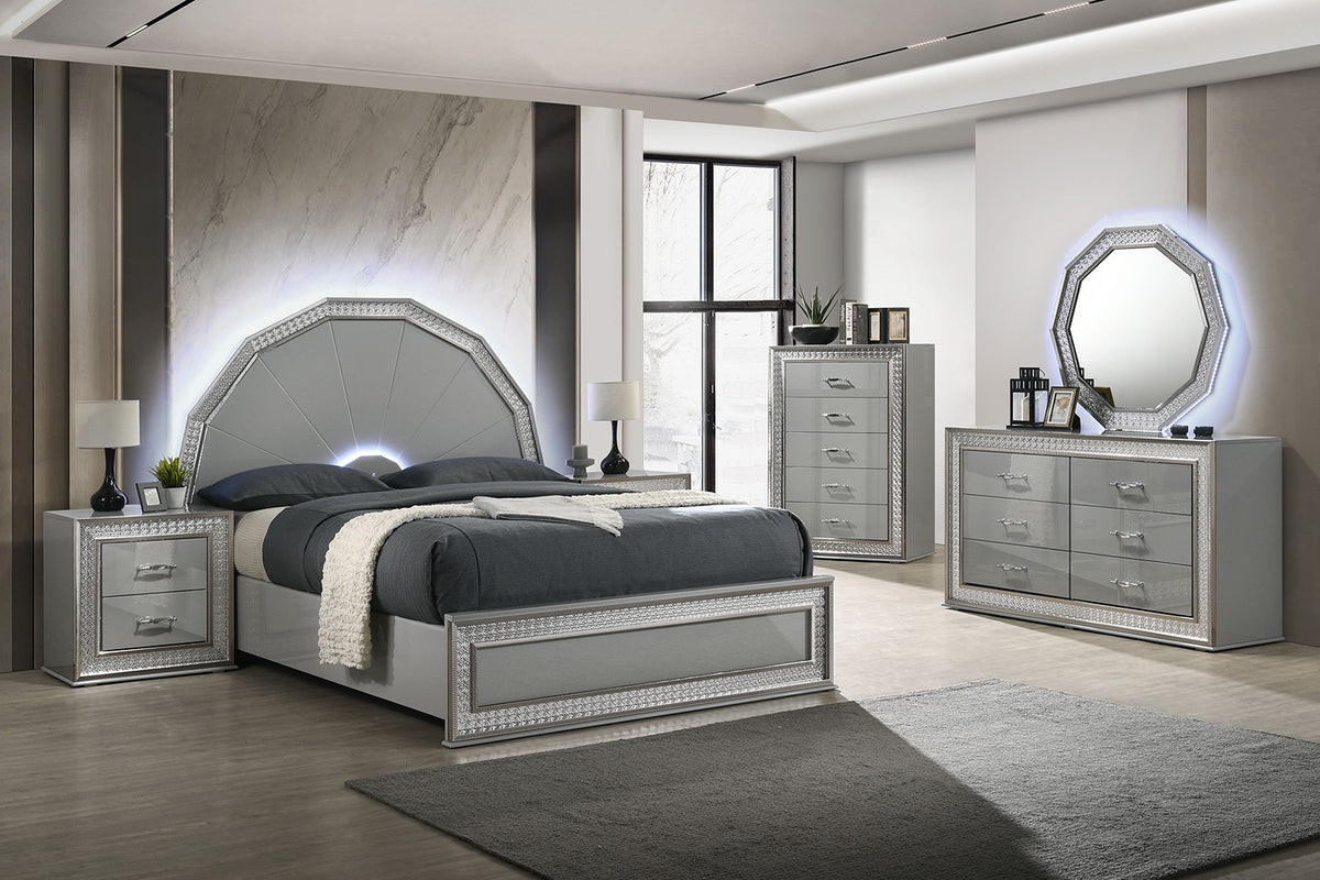 Cassiopeia Metallic Gray Arch Glam King Bed from Furniture of America - Luna Furniture