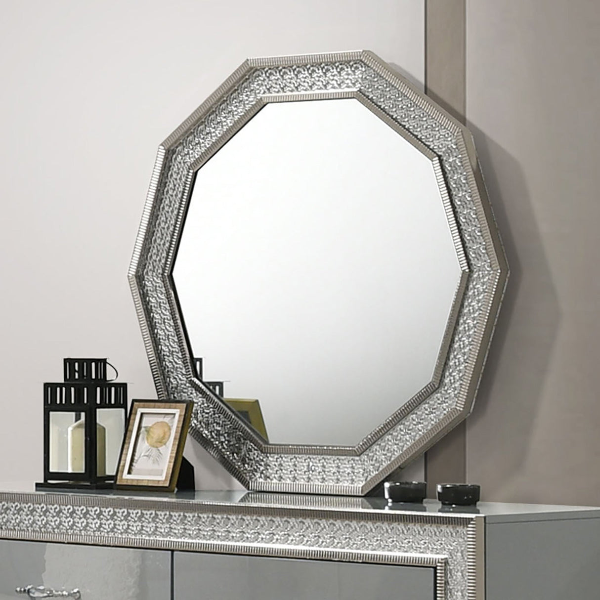 Cassiopeia Metallic Gray Decagon Mirror (Mirror Only) from Furniture of America - Luna Furniture