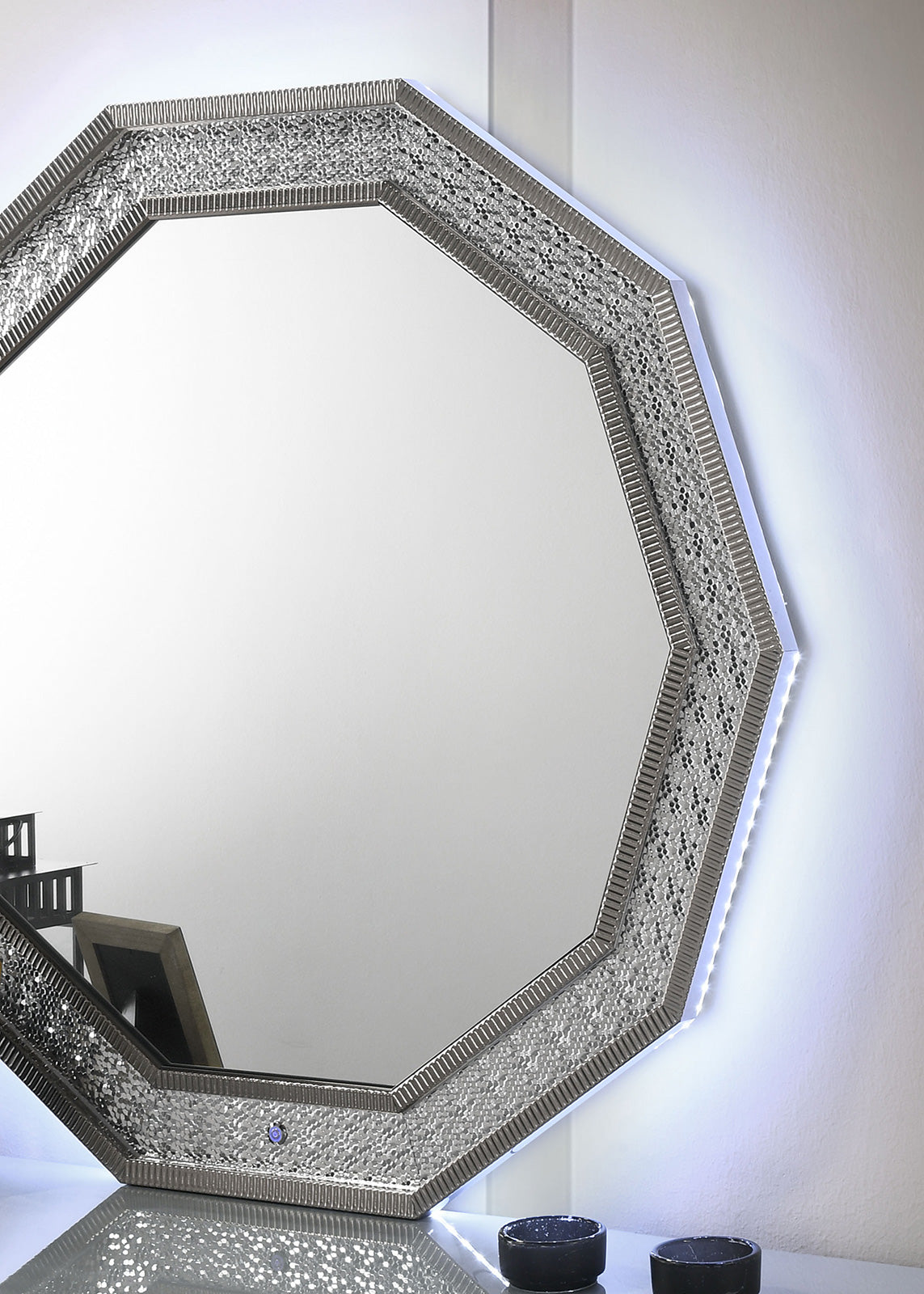 Cassiopeia Metallic Gray Decagon Mirror (Mirror Only) from Furniture of America - Luna Furniture