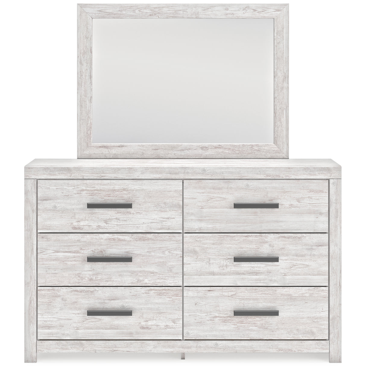 Cayboni Twin Panel Bed with Mirrored Dresser, Chest and 2 Nightstands in Whitewash from Ashley - Luna Furniture