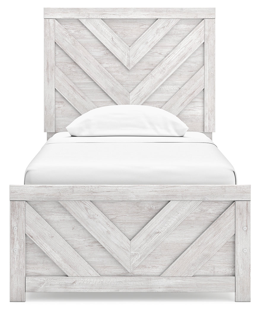 Cayboni Twin Panel Bed with Nightstand in Whitewash from Ashley - Luna Furniture