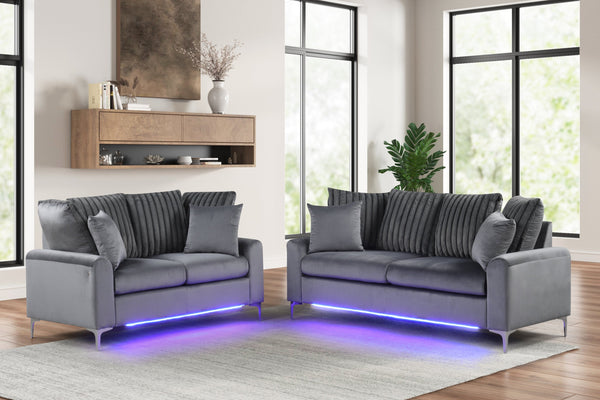Celina Charcoal Living Room Set with LED Lights