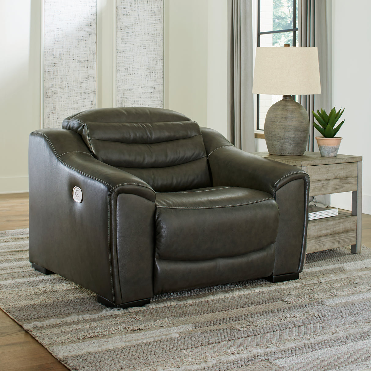 Center Line 2-Piece Power Reclining Loveseat with Recliner in Dark Gray from Ashley - Luna Furniture