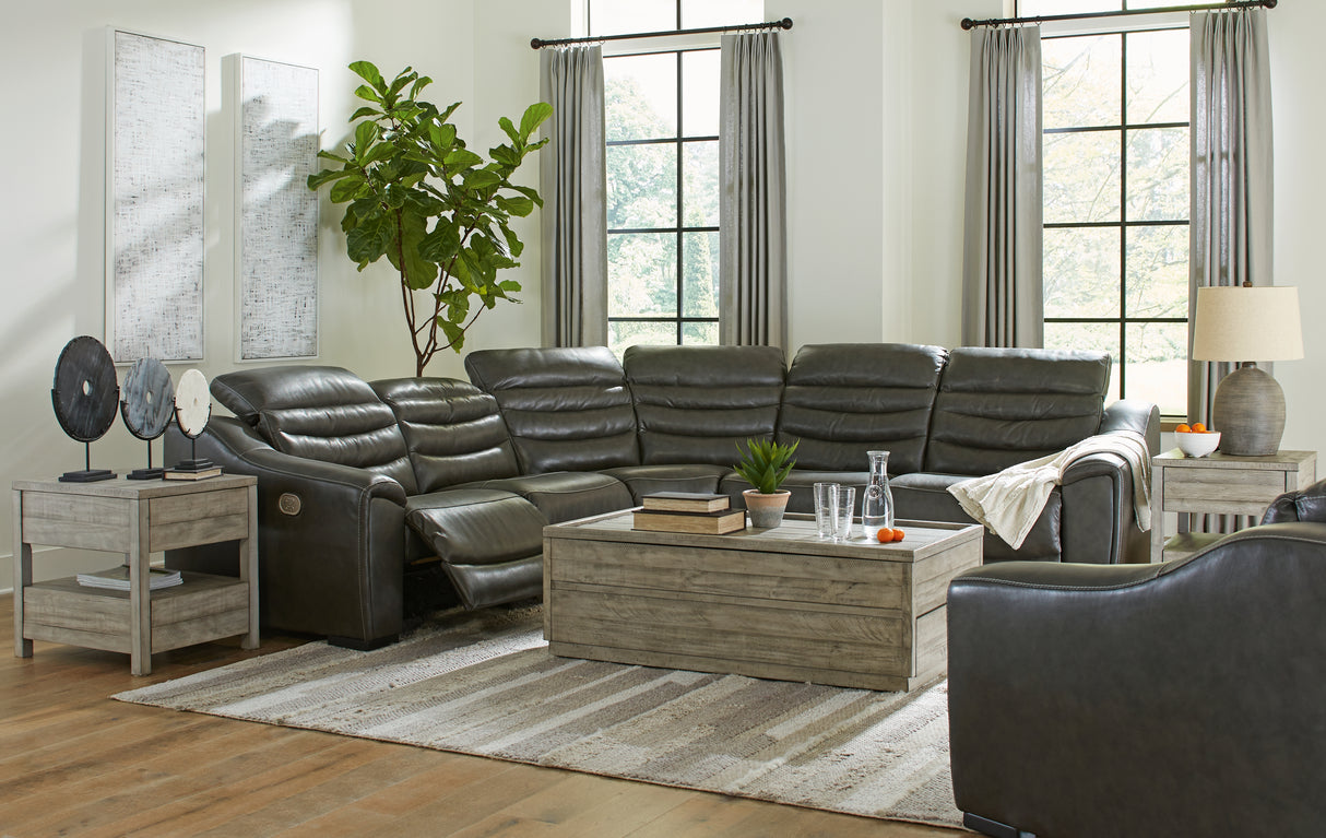 Center Line 5-Piece Sectional with Recliner in Dark Gray from Ashley - Luna Furniture