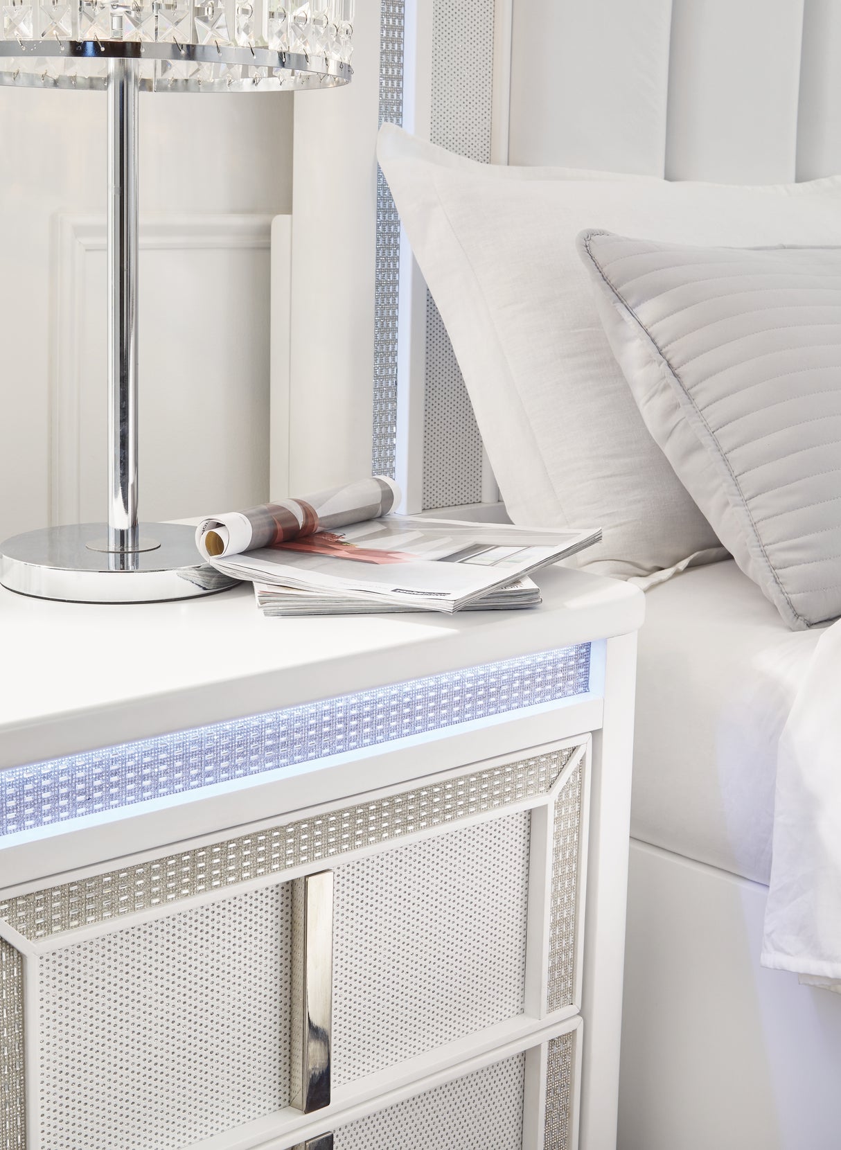 Chalanna King Upholstered Storage Bed with Dresser and Nightstand in White from Ashley - Luna Furniture