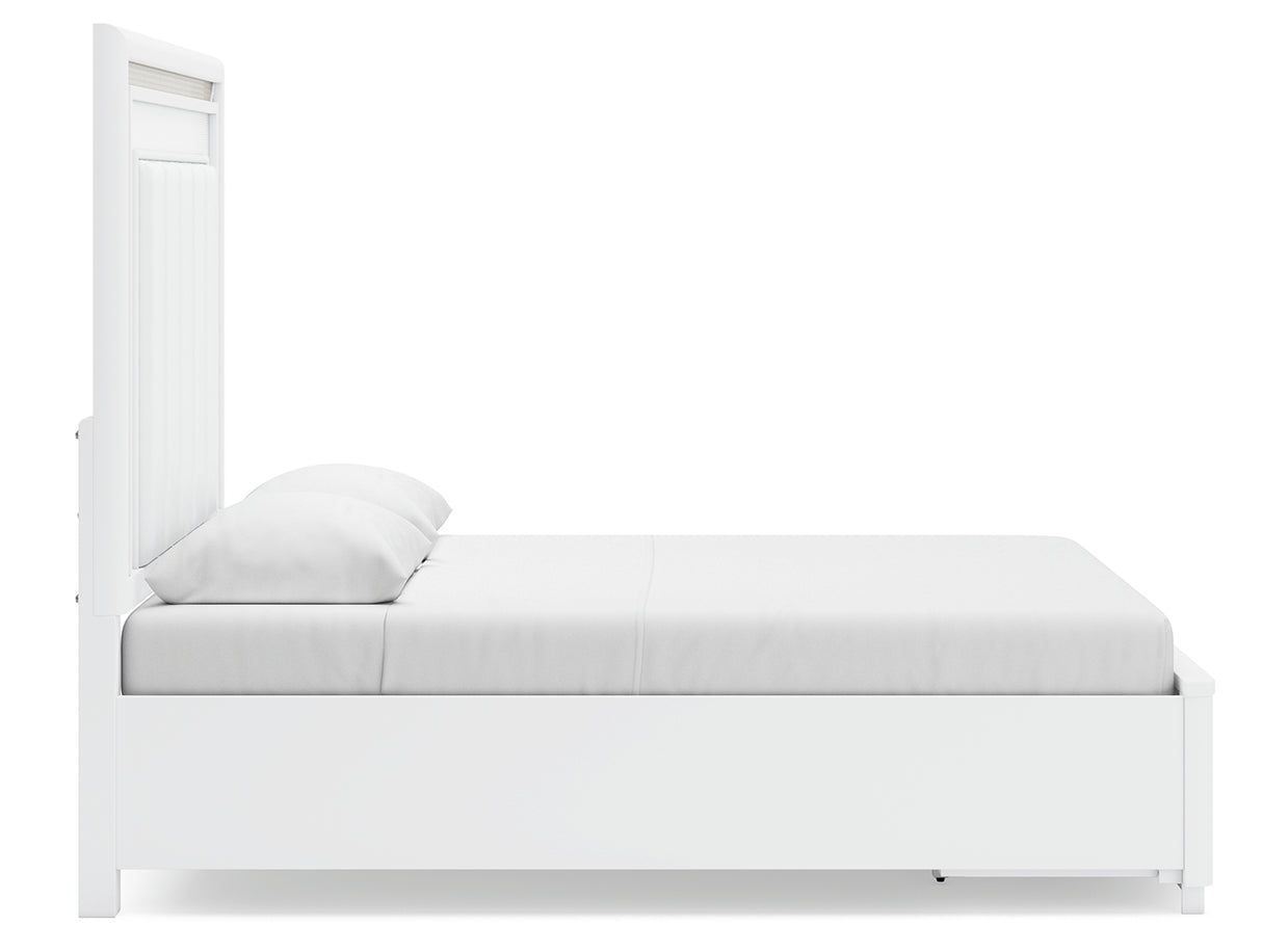 Chalanna Queen Upholstered Storage Bed with Mirrored Dresser, Chest and Nightstand in White from Ashley - Luna Furniture
