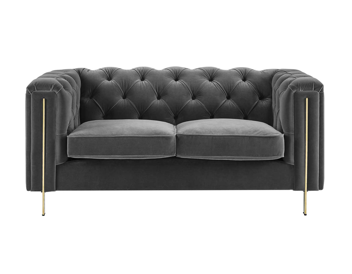 Charlene Gray Velvet Button Tufted Rolled Arm Chesterfield Loveseat from Steve Silver - Luna Furniture