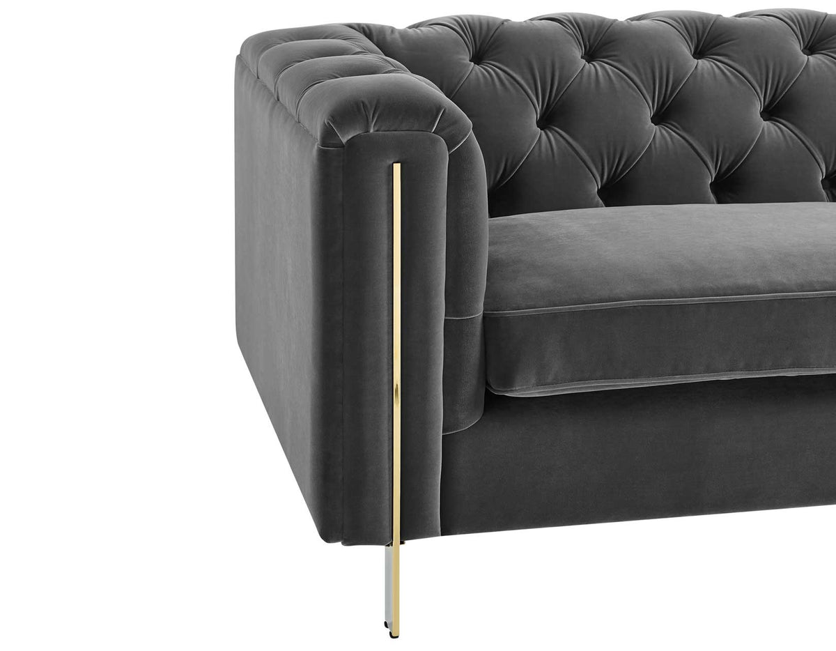 Charlene Gray Velvet Button Tufted Rolled Arm Chesterfield Loveseat from Steve Silver - Luna Furniture